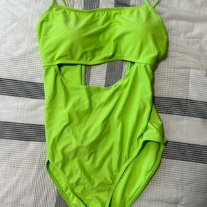 Neon green one piece cutout swimsuit
